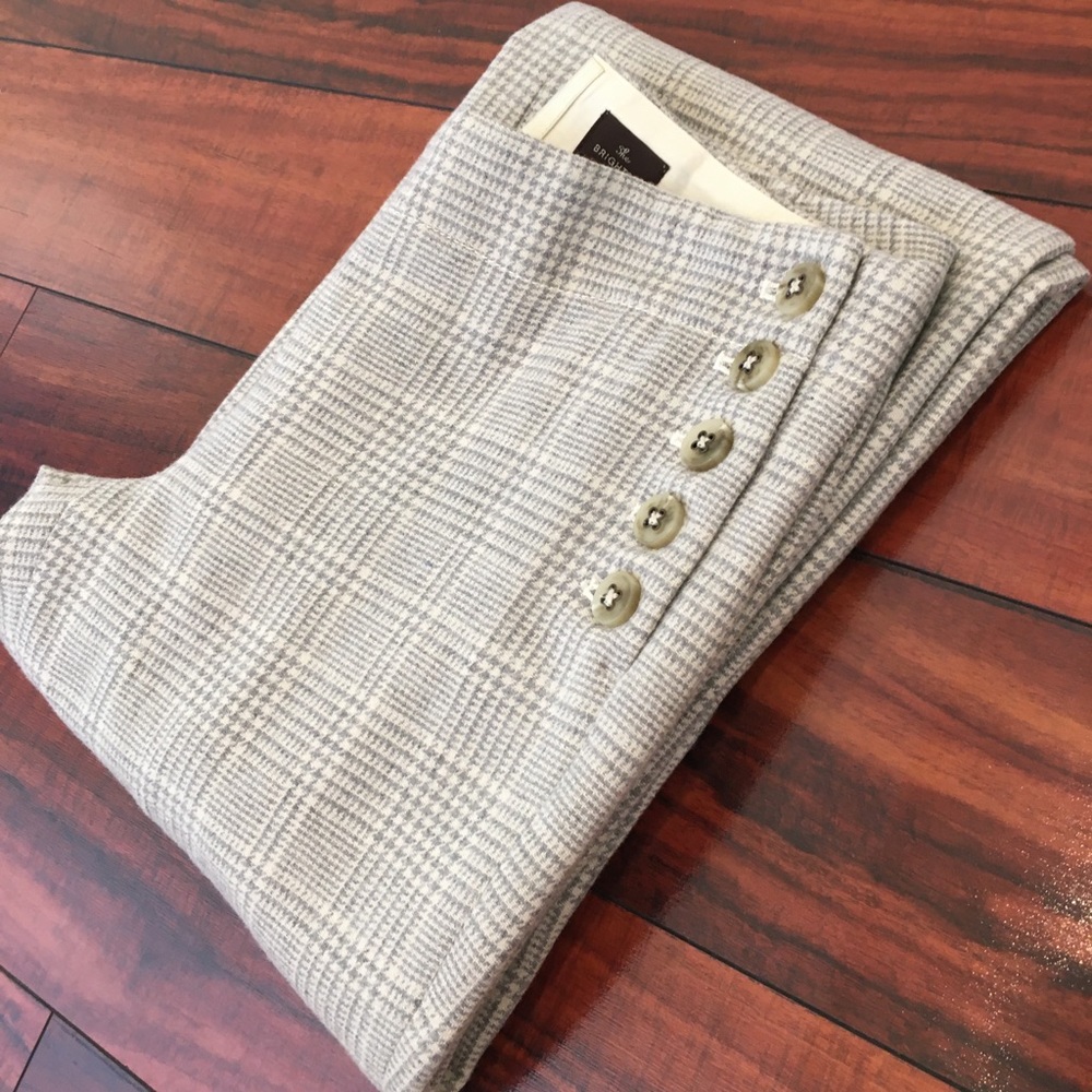 Elevenses grey and white flare trousers.